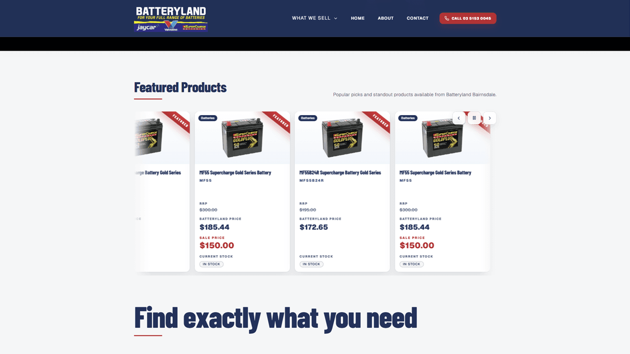 Batteryland Bairnsdale content management view